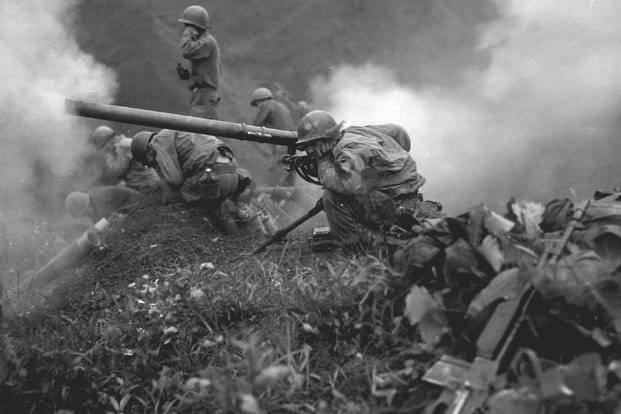 A M-20 75mm recoilless rifle is fired during the Korean War. (U.S. Army photo) Korean War Recoilless Rifle